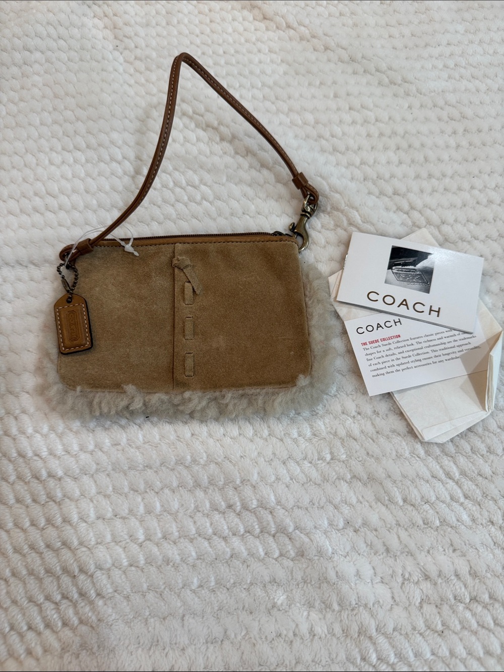 Coach Suede Shearling Mini Wristlet in Brown
